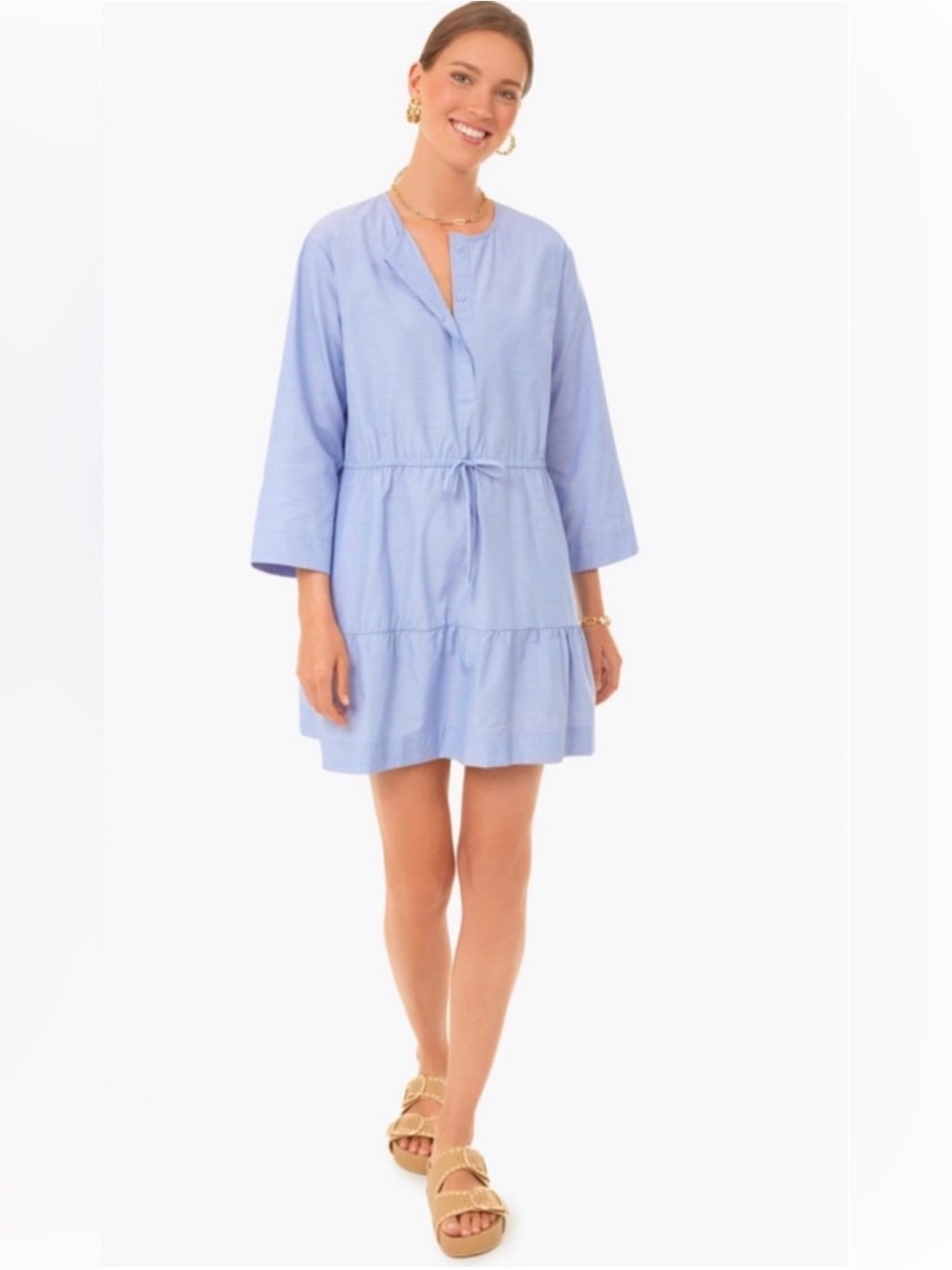 Pomander Place Do+Be Lucy Chambray Blue Tie Waist Dress M - Picture 5 of 15